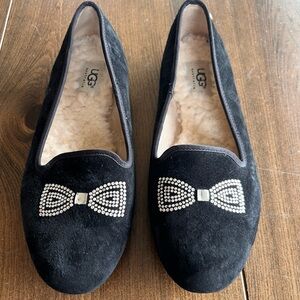 UGG Black Slippers with Bow Detail
